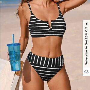 Black and White Striped Bikini Set